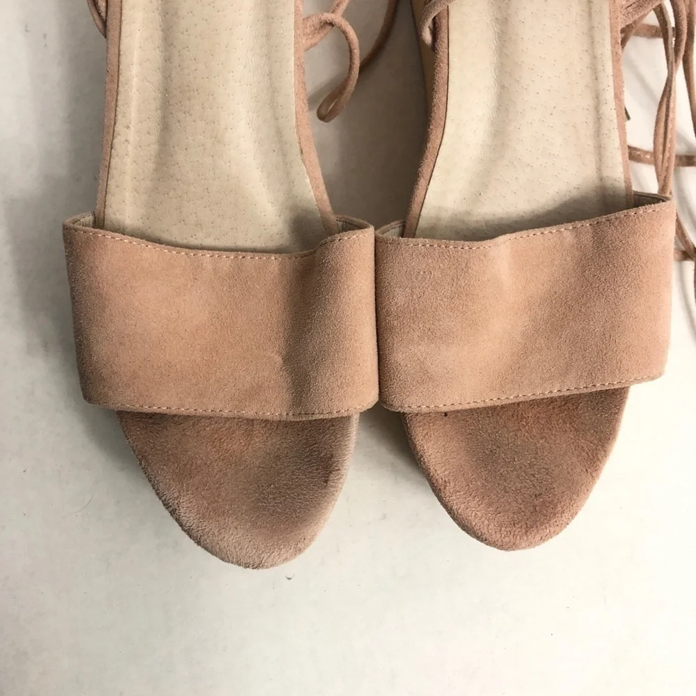 Raye Finley Ankle Tie Wedge Sandal in Ballet Pink Suede